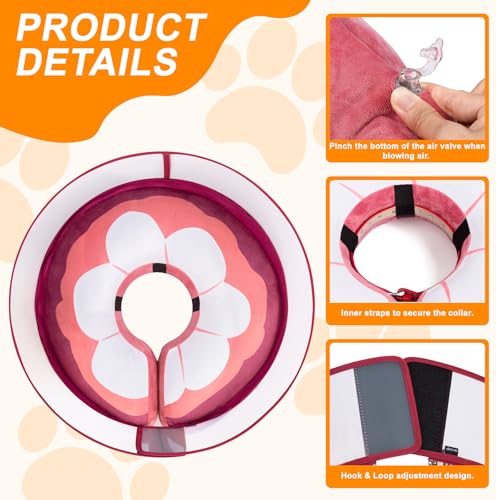 Image of Inflatable Dog Cone Collar for Large Medium Small Dogs, Soft Dog Donut Collar Adjustable Recovery Cone for Pets After Surgery, Extra Enhanced Anti-Licking Guard Shield (Mangosteen, Medium)