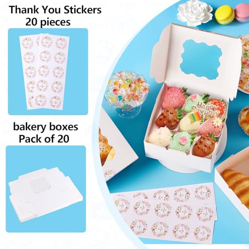 image for YODYZJ 20pcs White Cookie Boxes with Window, 6x6x3 inches Treat Boxes 