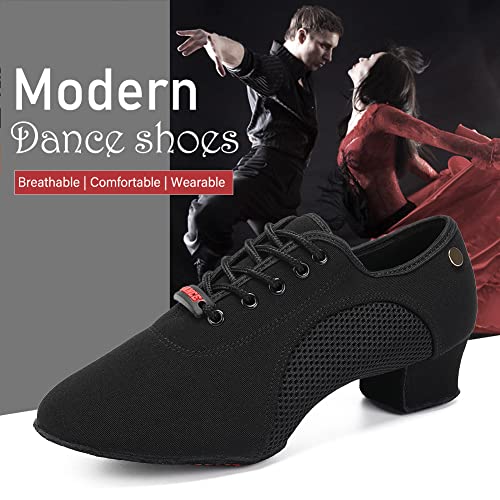 JUODVMP Women's Ballroom Dance Practice Shoes Canvas Breathable Chunky Heel Salsa Dance Shoes,Closed Toe2