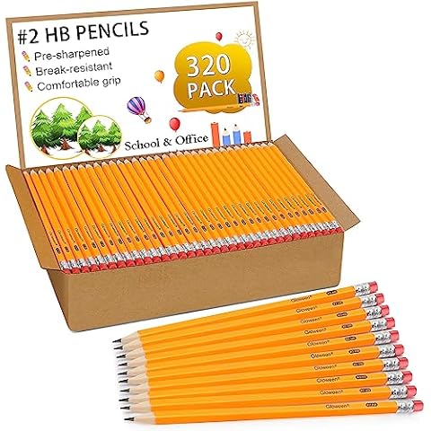 Gloween Wood-Cased #2 HB Pencils Bulk, 320 Pack Pre-Sharpened Yellow Pencils for Office School Supplies Cover