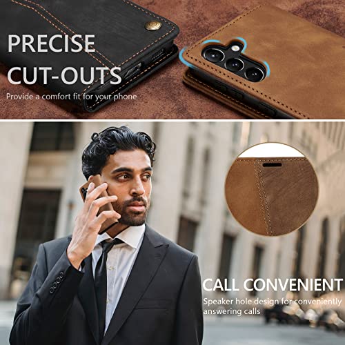 Étui coque Samsung Galaxy A26 QLTYPRI en cuir PU marron rétro - 7