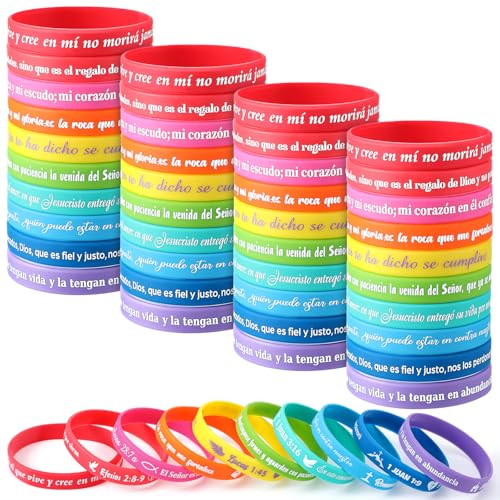 Skylety 60 Pcs Spanish Bible Verse Silicone Bracelets Bulk, Energetic by Skylety - Used condition - US$12.96