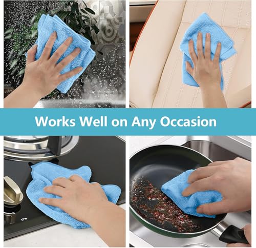 Image of HOMEXCEL Blue Microfiber Cleaning Cloth, 8 Pack Cleaning Towels for Kitchen, Lint Free, Scratch-Free, Highly Absorbent, and Reusable Cleaning Rags for House, Window and Glass, Cars, 11.5 X11.5 inch