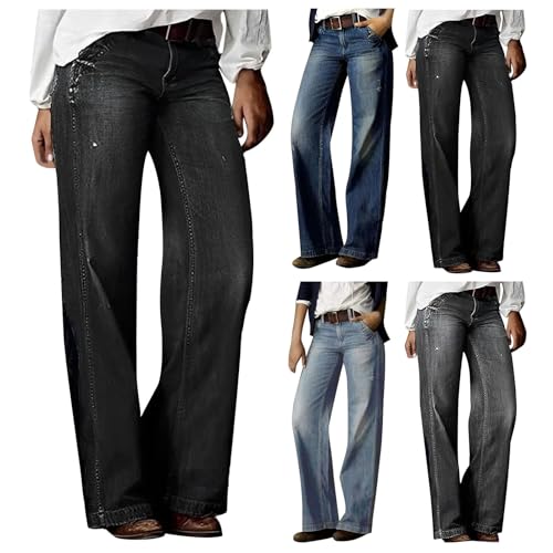 Womens High Waisted Flare Jeans 2025 Casual Bootcut Stretchy Denim Pants Boyfriend Y2K Wide Leg Pants4