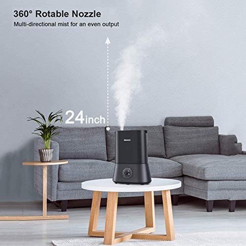 Homech Cool Mist Humidifier, 26dB Quiet Ultrasonic Humidifiers for Bedroom, 4L Air Humidifier for 12-50 Hours of Run Time, 360° Nozzle, Auto Shut-Off and Easy to Clean