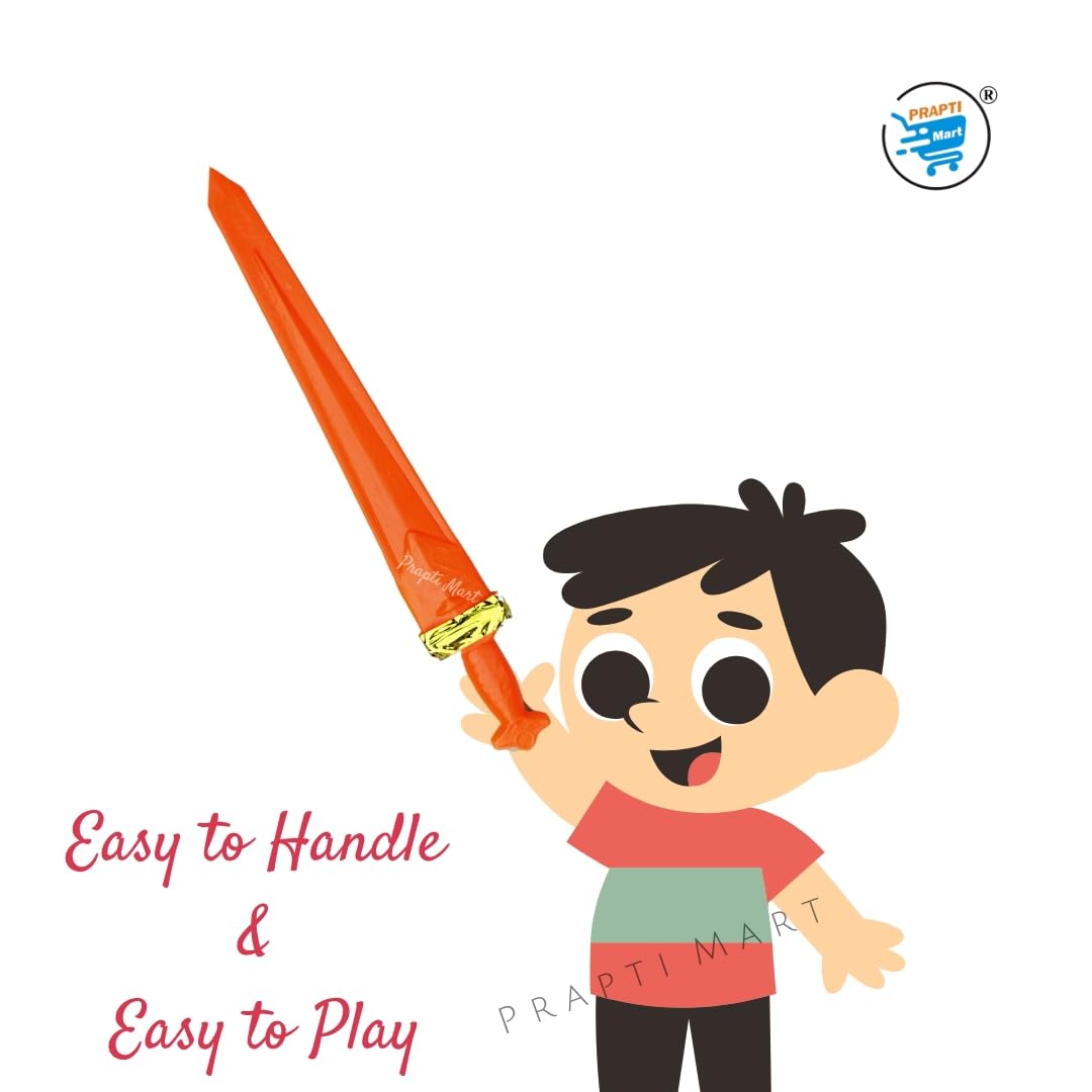 Prapti Mart Plastic Sword/Talwar for Kids | Action Weapon Role Play | Action Figure | Dushehra Ramleela Weapon | Colour Orange | H - 52 CM | Combo - 2 Pcs | Age - 2+ 1