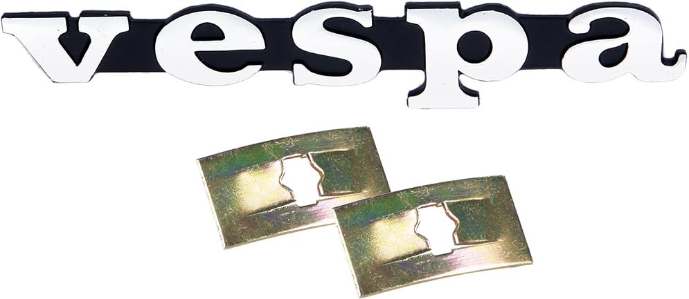 Scritta targhetta in alluminio "Ve.spa" per scudo anteriore - Interasse fori 80mm - Fermi in OMAGGIO - P.iaggio Ve.spa 50 125 150 200 Special PX ET3 - CI0124