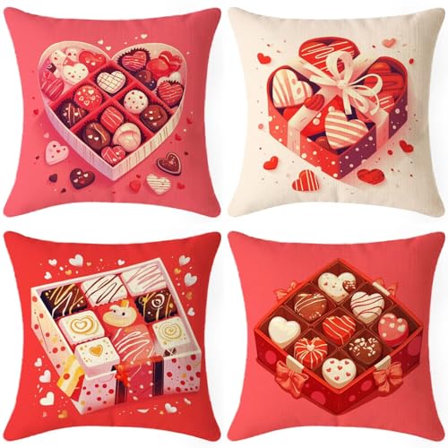 Candy Outdoor Pillows Waterproof, Colour Throw Pillow Covers 20x20 in Set of 4, Waterproof Linen Decorative Cushion Covers for Patio Garden Porch Bench Chair Sofa Bed Indoor Home Room Decor 0O-L