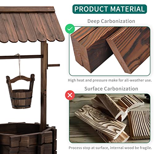 Udpatio Wishing Well For Outdoors Planter For Plants Flowers Large Wooden Planter With Hanging Bucket, Rustic Solid Fir Wood Of Decor For Garden Yard Patio Lawn Backyard Home Decorations With Gloves #TOP4