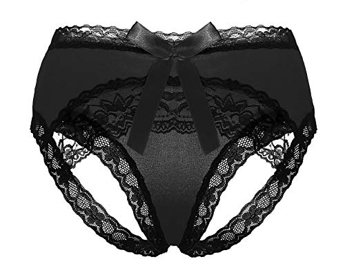 Women's lace sexy panties with bows (Black01, X-Large)