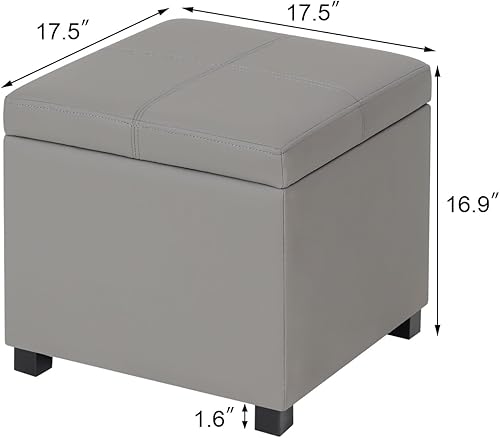 Vista 11 de Asense Otomana cuadrada de almacenamiento, reposapiés tapizado de piel sintética con patas de madera negra, marrón