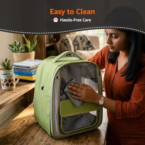 Image of Amazon Basics Premium Pet Carrier Backpack | Green | Spacious and Breathable Design | Durable Travel Bag for Cats, Kittens and Puppies | 32cm x 23cm x 38cm