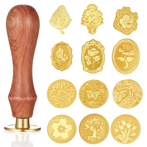 YBEATY 13 Pcs Sealing Wax Stamp Heads Sealing Wax Stamp Seal Kit with Wooden Handle for Letter Encapsulation Party Wedding Invitation Greeting Cards Envelopes Presents Wrapping Decoration