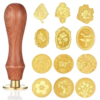 13-Piece Sealing Wax Stamp Kit with Wooden Handle for Envelopes and Decorations