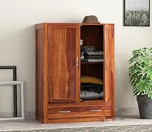 KARINA FURNITURE Wooden Wardrobe for Clothes | Sheesham Wood 2-Door Wardrobe with 2 Shelves Storage | Solid Wood Large Cupboard Almirah: Storage Cabinet for Your Living/Bedroom/Guest Room (Design 99)