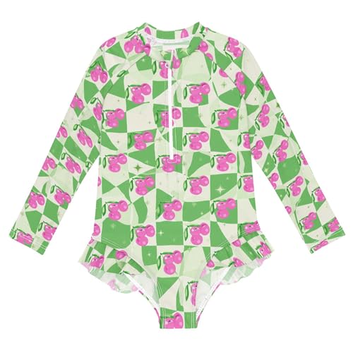 Cherry Fruit Girls Long Sleeve Rashguard Swimsuit UV Protection One-Piece Swimwear Bathing Suit B0404708