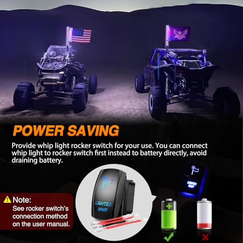Image of Nilight RGB Whip Light 1PC 2FT Lighted Antenna Whips with Remote & App Control DIY Chasing Patterns Brake Reverse Lights for ATV UTV Polaris RZR Can-am Dune Buggy Pickup Trucks Jeep