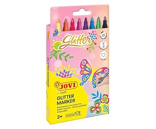 Jovi - Penne Glitter, Scatola da 8 Penne, Colori Assortiti con Effetto Glitter, Punta Molto Forte e Resistente (1608G)