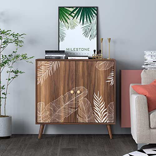 Qeiuzon Sideboard Buffet Cabinet, Kitchen Storage Cabinet With Plant Printing Doors And Adjustable Shelves, Accent Cabinet For Living Room, Bedroom, Dining Room (1 Pack) #TOP3