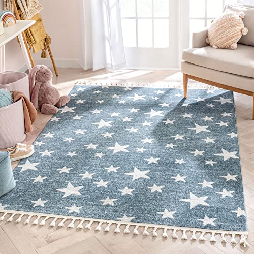 Well Woven KEN-24-6 Kennedy Stars 6'7 Inch X 9'3 Inch Blue Modern Kids Rug Area Rug cover