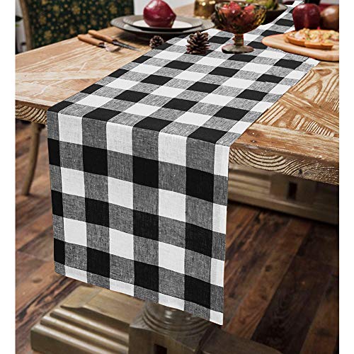 Fowecelt Buffalo Check Table Runner 14 × 84 Inch Cotton Burlap Black White Plaid Reversible Checkered Table Runners for Family Dinners, Christmas Holiday Birthday Party Table Decoration - Thumbnail 3