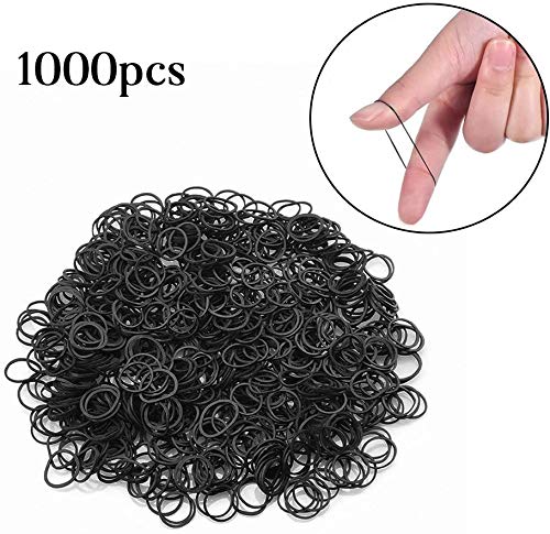 1000 Mini Rubber Bands Soft Elastic Bands, Premium Small Tiny Black Rubber Bands for Kids Hair, Braids Hair, Wedding Hairstyle ( Black)