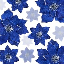 Norme 18 Pcs 3 Size Velvet Glitter Christmas Poinsettia Flowers Artificial Poinsettia Flowers with Clips Christmas Tree Ornaments for Xmas Tree Wreath Wedding Holiday DecorBlue