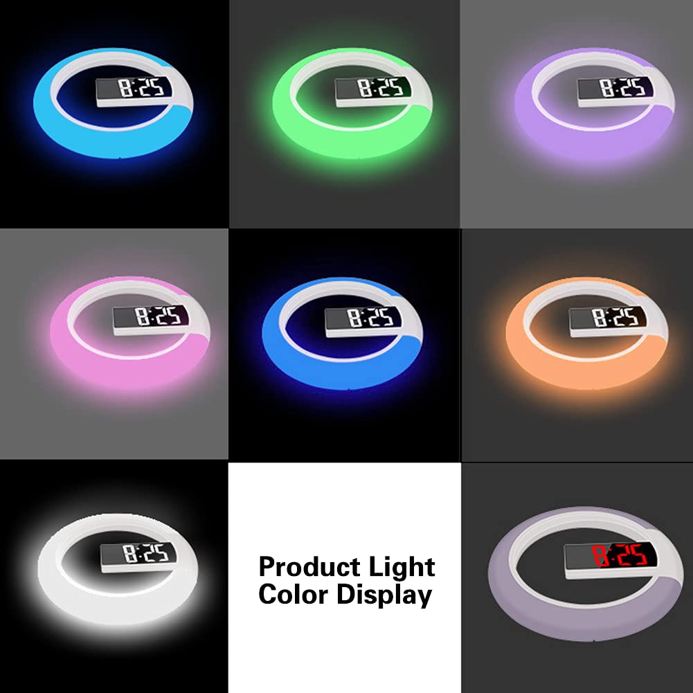 Zegar ścienny LED Xnferty, 11-calowy Pilot Zdalnego Sterowania USB Cyfrowy Zegar ścienny 7-kolorowa Lampka Nocna Elastyczna Jasność Diody LED Wyświetlacz Temperatury Alarm Drzemka Zegar(Biały)