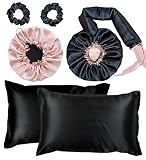 Kit Touca Difusora Dupla + Touca Dormir + 2 Fronhas + 2 Xuxinhas (Preto/Champagne)