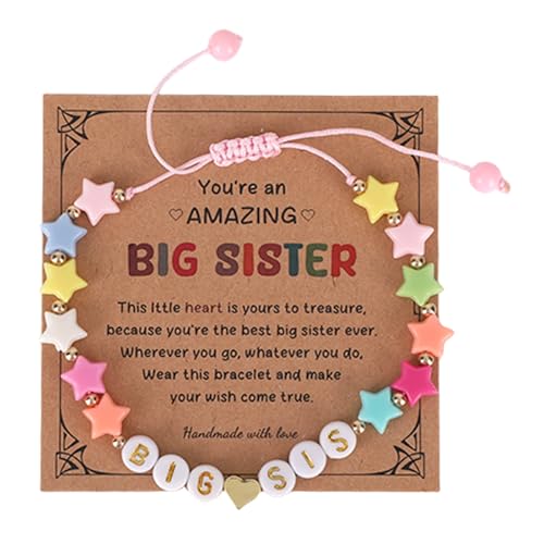 Mikovivi Big Sis Bracelet Multi-Color Adjustable 6.3in-11.42in Star Shaped Letter Girls Toddler Bracelet Present with Card Stylish Sister Jewelry for Kids Baby Birthday Gifts Accessory