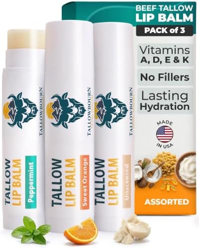 Moisturizing Grass-Fed Beef Tallow Lip Balm 3pk – Assorted