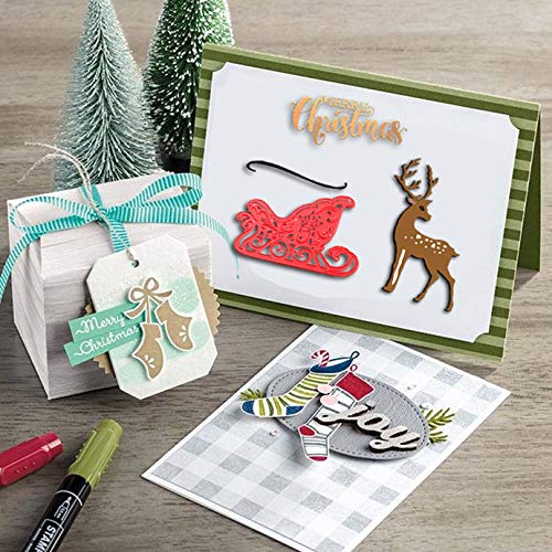 Merry Christmas Reindeer Sledding Die Cuts Metal Set - Christmas Deer Cutting die Stencils for Cards Making Album DIY Scrapbooking Paper - Thumbnail 7