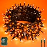 cshare Halloween Decorations Fairy Lights, 20Ft 60LED Orange USB/Battery String Lights with Timer Waterproof for Outdoor Indoor Autumn Fall Halloween Decorations-Green Wire