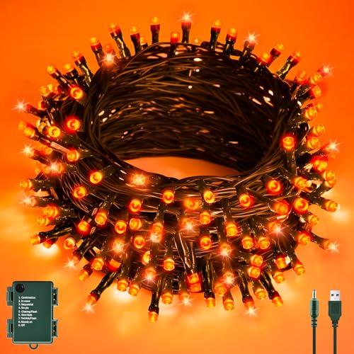 cshare Halloween Deko Orange Lichterkette Outdoor, 6M 60er Lichterketten USB/Batterie mit Timer, Wasserdicht für Außen Innen Herbst Halloween...