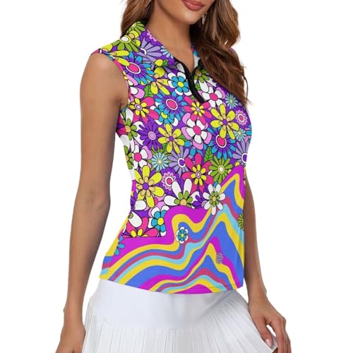 POLERO Sleeveless Women Golf Shirts Zip Up V Neck Workout Tops with Collar Casual Athletic Shirt2