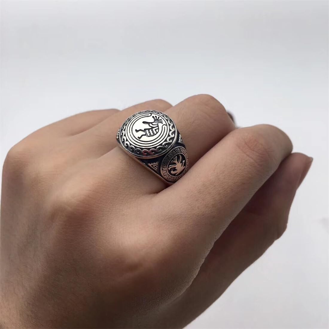 HMJGDHX Indianer-Siegel-Silberring, Herren-S925-Silber-Stammesporträt-Ring