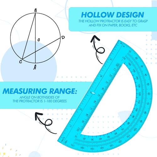 zonon 2 pack 123939 plastic ruler and 63939 plastic protractor set clear ruler protractor set math geometry supplies for school classroom home office drawingblue