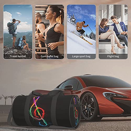 Fredeulva Colorful Music Notes Duffel Bag Canvas Shoulder Round Gym Sports Travel Weekender Bags For Man Women