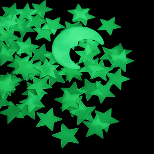 Toddmomy 101 peças que brilham no escuro estrelas para teto, estrelas brilhantes e lua, adesivos de