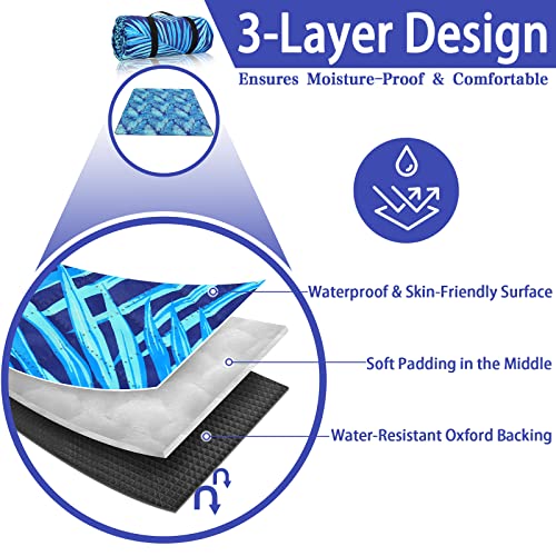 PY SUPER MODE Picnic Blankets Extra Large, Waterproof Foldable Outdoor Beach Blanket Oversized 83x79” Sandproof, 3-Layer Picnic Mat for Camping, Hiking, Travel, Park, Concerts(Blue Leaves)