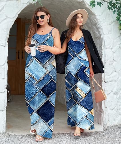 Image of Wolddress Womens Maxi Dress with Pockets 2026 Casual Strap Plus Size Loose Plain Long Office Summer Beach Travel Dresses S-5X