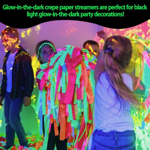 8 rolos de papel crepe brilhante de 243,8 m, flâmulas que brilham no escuro, luz UV, fluorescente, r