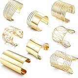 JeweBella 8PCS Armband Oberarm Manschette Damen Oberarmreif Breit Verstellbare Goldspule für Frauen Boho Armreif Armband Open Set Gold/Silber Armband Oberarm Schmuck Set