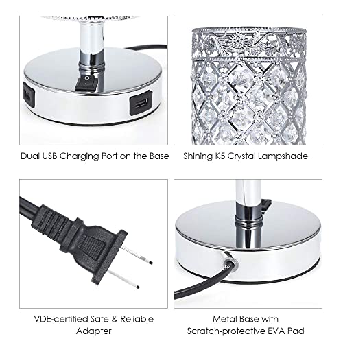 Set de 2 lámparas de mesa Tomshine con USB, cristal plata miniatura 4