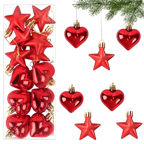 12er Weihnachtskugeln Sterne & Herz Set,Christbaumanhänger Rot...