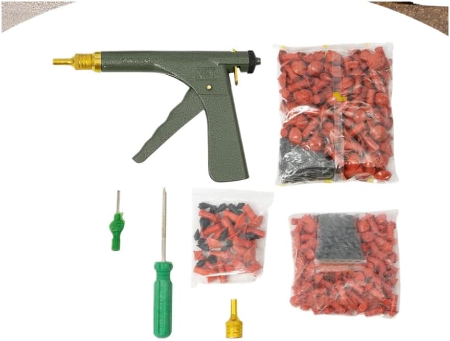 Tire Repair Gun Kit Iron Puncture Patch Tool with Mushroom Plugs Nozzles Bleeder Compatible with Quick Flat Tire Fix