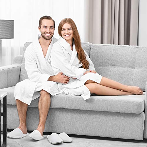 Spa Slippers (12 Pairs) With Drawstring Bags - White Fluffy Closed Toe Disposable Slippers - Two Size(S, L) Fits Most Men, Women - Perfect For Bathroom, Guests, Travel, Home, Wedding, Hotel Use #TOP7