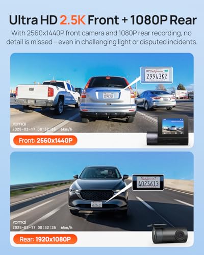 Image of 70mai Dash Cam Front and Rear - 2.5K+1080P Dual Dash Camera with HDR, Super Night Vision, F1.55 Aperture, 24H Parking Mode, Built-in Wi-Fi & GPS, G-Sensor, Loop Recording (A410)