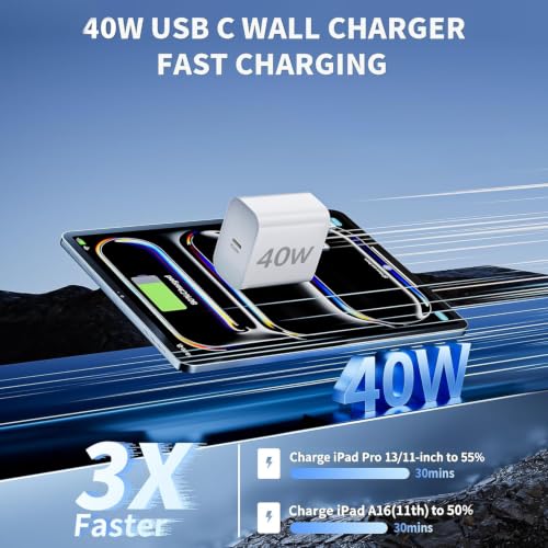Image of iPad Charger,Fast Charge iPad,40W i Pad Charger Fast Charging Block Type C USB C to C Cable Cord for iPad A16 /10th,iPad Pro 13 /12.9 /11 inch,iPad Air 11 /13 inch /5th /4th, iPad mini 6 /7th