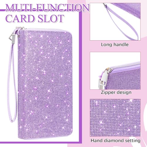 Bling Glitter Sparkly Wallet for Women Birthday Rhinestone Wallet RFID Blocking Phone Purse Gifts for Mom Mother's Day(Purple)3